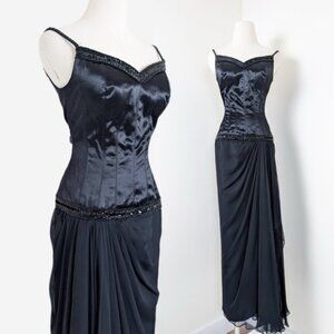 80s does 20s Midi Dress Asymmetrical Drop Waist Chiffon Beading Vneck